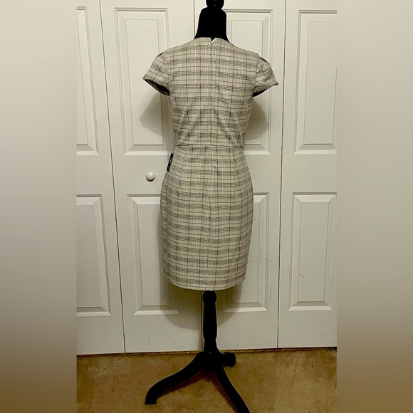 Yellow, black, and white plaid work dress that exhibits style. - Picture 3 of 3